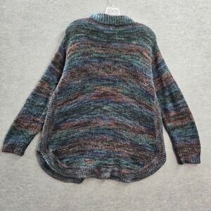 Chico's Women Sweater 2 Green Spacedye Tunic Knit Long Sleeve Mock Neck